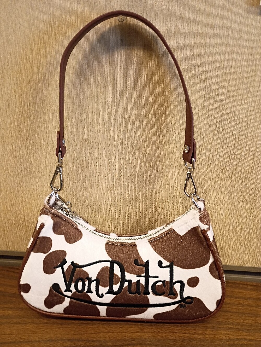 EUC Y2K Von Dutch Originals Brown and White Cow Shoulder Bag Handbag
